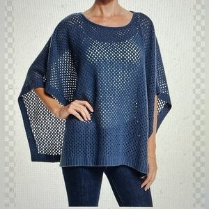 Neiman Marcus sweater poncho cashmere open knit sz Small sz medium in bl…
